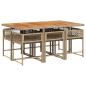 Preview: 7-tlg. Garten-Essgruppe mit Kissen Beige Poly Rattan