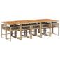 Preview: 11-tlg. Garten-Essgruppe mit Kissen Beige Poly Rattan