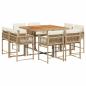 Preview: 9-tlg. Garten-Essgruppe mit Kissen Beige Poly Rattan