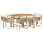 Preview: 11-tlg. Garten-Essgruppe mit Kissen Beige Poly Rattan