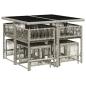 Preview: 9-tlg. Garten-Essgruppe mit Kissen Hellgrau Poly Rattan