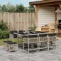 Preview: ARDEBO.de - 11-tlg. Garten-Essgruppe mit Kissen Hellgrau Poly Rattan