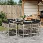 Preview: ARDEBO.de - 9-tlg. Garten-Essgruppe mit Kissen Hellgrau Poly Rattan