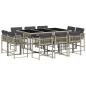 Preview: 11-tlg. Garten-Essgruppe mit Kissen Hellgrau Poly Rattan