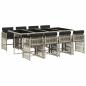 Preview: 9-tlg. Garten-Essgruppe mit Kissen Hellgrau Poly Rattan