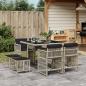 Preview: ARDEBO.de - 9-tlg. Garten-Essgruppe mit Kissen Hellgrau Poly Rattan