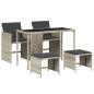 Preview: 5-tlg. Garten-Essgruppe mit Kissen Hellgrau Poly Rattan