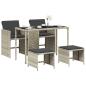 Preview: 5-tlg. Garten-Essgruppe mit Kissen Hellgrau Poly Rattan