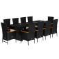 Preview: 11-tlg. Garten-Essgruppe mit Kissen Schwarz Poly Rattan
