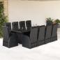 Preview: ARDEBO.de - 11-tlg. Garten-Essgruppe mit Kissen Schwarz Poly Rattan