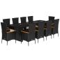 Preview: 11-tlg. Garten-Essgruppe mit Kissen Schwarz Poly Rattan