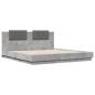 Preview: Bettgestell mit Kopfteil und LED-Leuchten Betongrau 180x200 cm