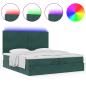 Preview: Ottoman-Bett mit Matratzen & LEDs Dunkelgrün 200x200 cm Samt