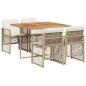 Preview: 5-tlg. Garten-Essgruppe mit Kissen Beige Poly Rattan