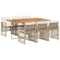 Preview: 7-tlg. Garten-Essgruppe mit Kissen Beige Poly Rattan