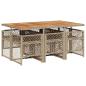 Preview: 7-tlg. Garten-Essgruppe mit Kissen Beige Poly Rattan