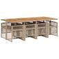 Preview: 9-tlg. Garten-Essgruppe mit Kissen Beige Poly Rattan