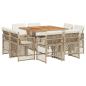 Preview: 9-tlg. Garten-Essgruppe mit Kissen Beige Poly Rattan