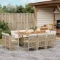 Preview: ARDEBO.de - 11-tlg. Garten-Essgruppe mit Kissen Beige Poly Rattan