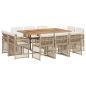 Preview: 11-tlg. Garten-Essgruppe mit Kissen Beige Poly Rattan