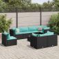 Preview: ARDEBO.de - 9-tlg. Garten-Lounge-Set mit Kissen Schwarz Poly Rattan
