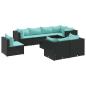 Preview: 9-tlg. Garten-Lounge-Set mit Kissen Schwarz Poly Rattan
