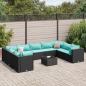 Preview: ARDEBO.de - 10-tlg. Garten-Lounge-Set mit Kissen Schwarz Poly Rattan