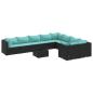 Preview: 10-tlg. Garten-Sofagarnitur mit Kissen Schwarz Poly Rattan