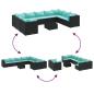 Preview: 10-tlg. Garten-Sofagarnitur mit Kissen Schwarz Poly Rattan