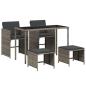 Preview: 5-tlg. Garten-Essgruppe mit Kissen Grau Poly Rattan