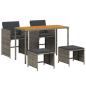 Preview: 5-tlg. Garten-Essgruppe mit Kissen Grau Poly Rattan