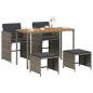 Preview: 5-tlg. Garten-Essgruppe mit Kissen Grau Poly Rattan