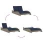 Preview: Sonnenliege mit Kissen Grau 114x205x73 cm Poly Rattan