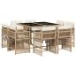 Preview: 9-tlg. Garten-Essgruppe mit Kissen Beige Poly Rattan