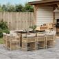 Preview: ARDEBO.de - 11-tlg. Garten-Essgruppe mit Kissen Beige Poly Rattan