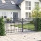Preview: ARDEBO.de - Zauntor mit Speer-Top mit Schloss Grau 305 x 125 cm Stahl