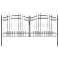 Preview: Zauntor mit Speer-Top mit Schloss Grau 305 x 125 cm Stahl