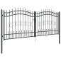 Preview: Zauntor mit Speer-Top mit Schloss Grau 305 x 125 cm Stahl