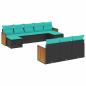 Preview: 10-teiliges Gartensofa-Set mit Kissen, schwarzes Polyrattan