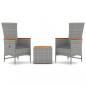 Preview: 3-tlg. Garten-Lounge-Set Grau Poly Rattan & Massivholz Akazie
