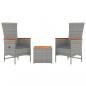 Preview: 3-tlg. Garten-Lounge-Set Grau Poly Rattan & Massivholz Akazie