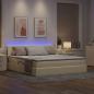 Preview: Bett mit LED-Lichtleisten mit Kopfteil Creme 180 x 200 cm Stoff