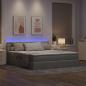 Preview: ARDEBO.de - Bett mit LED-Lichtleisten Hellgrau 160 x 200 cm Stoff