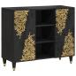 Preview: ARDEBO.de - Sideboard mit Regal Schwarz 90 x 33 x 75 cm Massivholz Mango