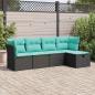 Preview: ARDEBO.de - 5-tlg. Garten-Sofagarnitur mit Kissen Schwarz Poly Rattan
