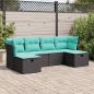 Preview: ARDEBO.de - 6-tlg. Garten-Sofagarnitur mit Kissen Schwarz Poly Rattan