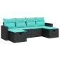 Preview: 6-tlg. Garten-Sofagarnitur mit Kissen Schwarz Poly Rattan