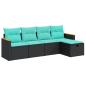 Preview: 5-tlg. Garten-Sofagarnitur mit Kissen Schwarz Poly Rattan