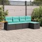 Preview: ARDEBO.de - 5-tlg. Garten-Sofagarnitur mit Kissen Schwarz Poly Rattan