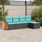 Preview: ARDEBO.de - 5-tlg. Garten-Sofagarnitur mit Kissen Schwarz Poly Rattan